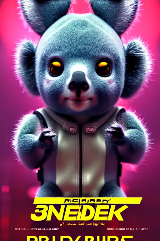 Image similar to high quality 3 d render very cute cyborg koala! cyberpunk highly detailed, unreal engine cinematic smooth, in the style of blade runner & detective pikachu, hannah yata charlie immer, moody light, low angle, uhd 8 k, sharp focus