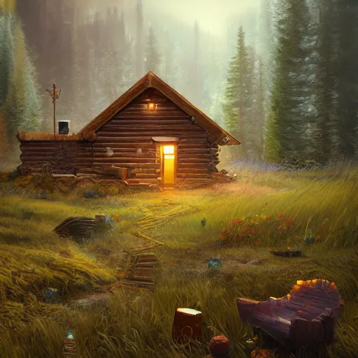 Image similar to cyborg fantasy cabin landscape photprealism ultradetailed digital art, irina french, heraldo ortega, mandy jurgens, golden ratio, art canvas, award winning, masterpiece trending on artstation 8 k 1 5 0 mpx