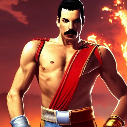 Prompt: freddy mercury as ken street fighter, portrait, ultra realistic, concept art, intricate details, highly detailed, photorealistic, octane render, 8 k, unreal engine, art by frank frazetta, simon bisley, brom