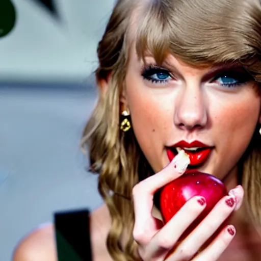 Prompt: taylor swift eating an apple, detailed, clean, realistic