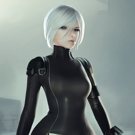 Prompt: portrait of 2B nier automata wearing skin tight clothes, gameplay screenshot from the video game Half life 2, digital art, trending on Artstation, CGSociety