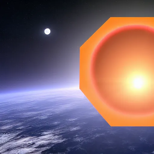 Image similar to hexagon sun shield floating in space, unreal engine, digital art, solar eclipse, seen from earth