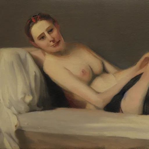 Image similar to painting of a women relaxing in the style of Juan Francisco Casas