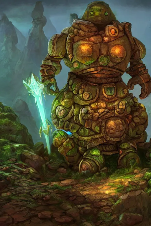 Image similar to zelda fantasy art giant golem troll wood rock greeble gemstone, global illumination ray tracing hdr fanart arstation by sung choi and eric pfeiffer and gabriel garza and casper konefal