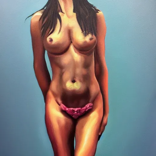 Prompt: a beautiful, full - body oil painting of a gorgeous model