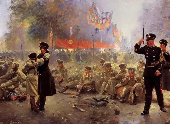 Image similar to nazi soldiers in berlin by vladimir volegov and alexander averin and pierre auguste cot and delphin enjolras