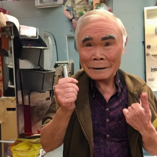 Prompt: photo of a person who looks like a mixture between george takei and walter koenig