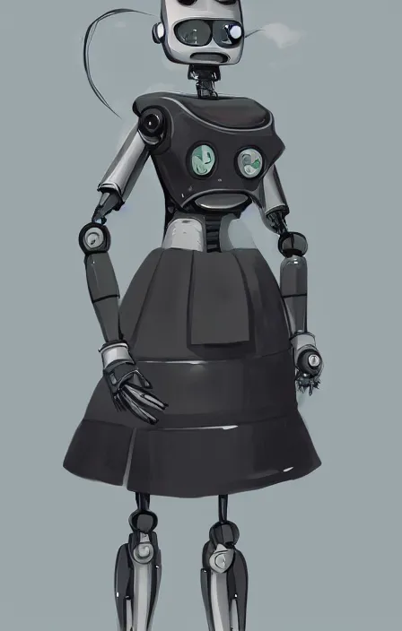 Image similar to a robot wearing a maid dress, full body shot, highly detailed, digital painting, artstation, concept art, smooth, sharp focus, illustration