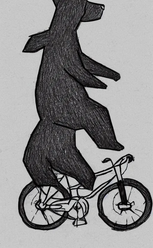 Image similar to sketch drawing of a bear riding a bicycle