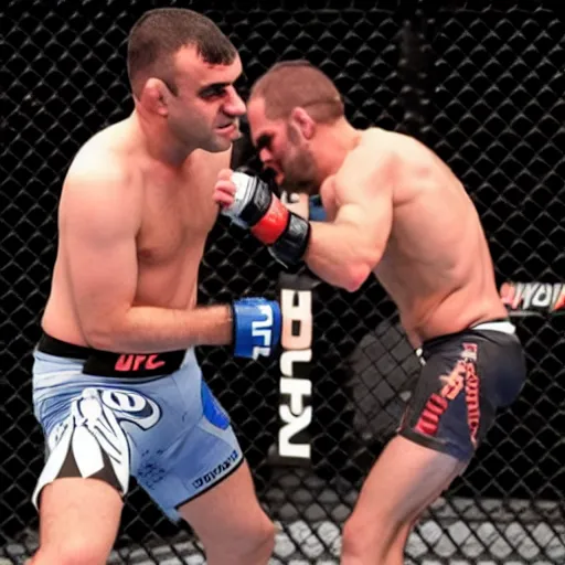 Image similar to gary vaynerchuk getting beat up in the ufc octagon