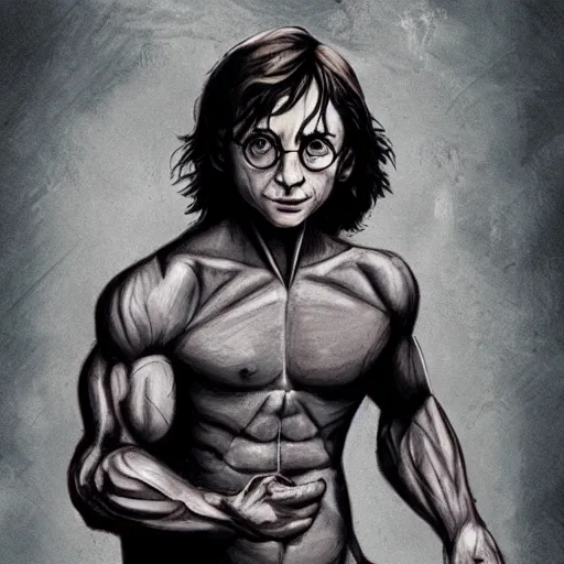 Image similar to harry potter illustration of extremely muscular Dobby flexing, hd 4k