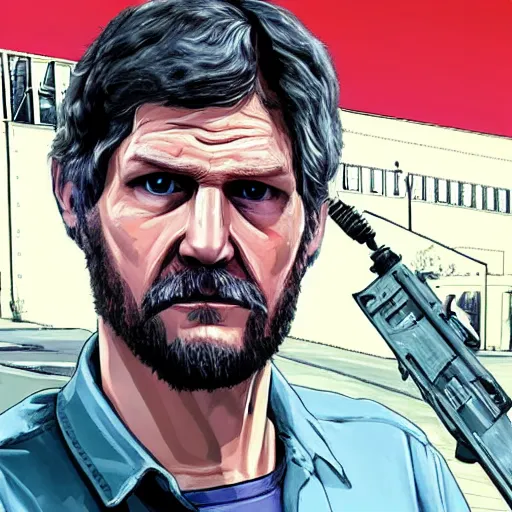 Image similar to Ted kaczynski in GTA V, Cover art by Stephen Bliss, boxart, loading screen