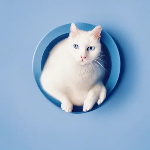 Image similar to a white cat paw holding a light blue apple, close up, with a field in the background, unreal engine