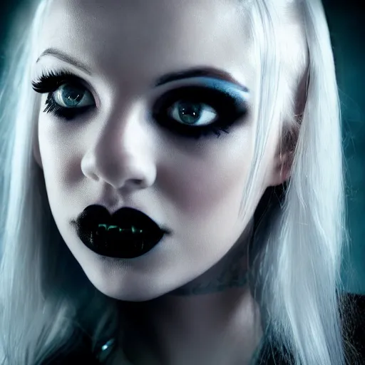 Prompt: kerli koiv as young teen girl, gothic, dark, dramatic, flawless, headshot, pinup