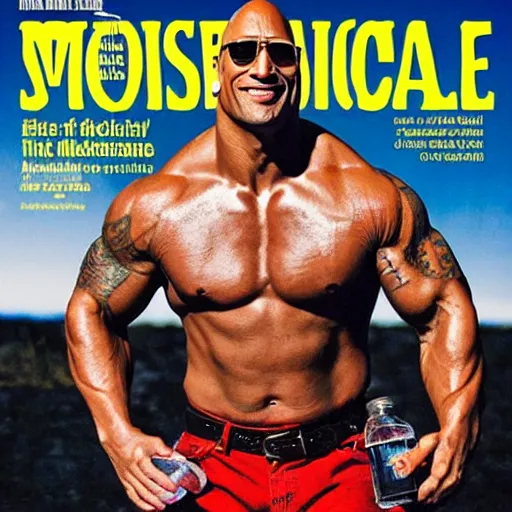 Image similar to dwayne johnson holding a jug of moonshine, cover of national geographic magazine