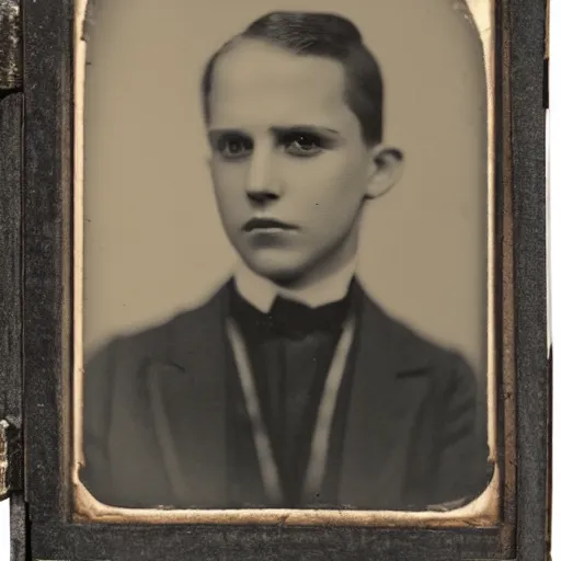 Image similar to a black and white photo of a young man, a character portrait by henry justice ford, tumblr, 1 9 2 0 s, studio portrait, tintype photograph