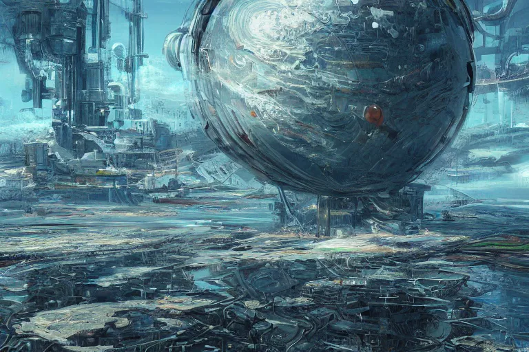 Image similar to abstract painting containing the solution to global warming, artstation, cgsociety, Industrial Scifi, detailed illustration, intricate