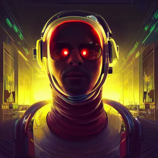 Image similar to artwork of a tv - headed man with a tv on his head, cyberpunk style, cmyk, yellow scene color, concept art, super detailed, 4 k hd, trending on artstation, digital painted, low contrast, made by greg rutkowski and viktoria gavrilenko