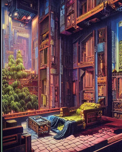 Image similar to cyberpunk mansion by ralph mcquarrie and frank lloyd frank lloyd and bruce pennington and ted nasmith