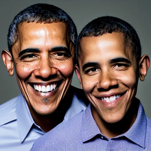 Image similar to A portrait Obama teams up with a teenage Obama, perfect faces, 50 mm, award winning photography