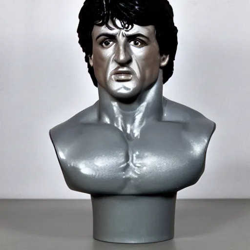 Prompt: porcelain bust of sylvester stallone, photo from the 70s