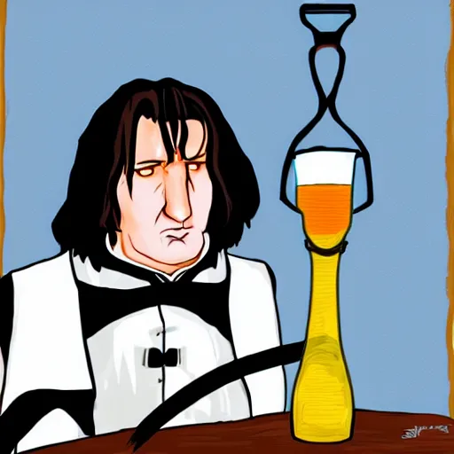 Prompt: Snape drinking from a beer bong digital art