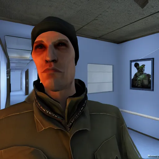 Prompt: jerma985 in half life 2, wide shot, portrait, unreal engine, in game screenshot, high definition, detailed