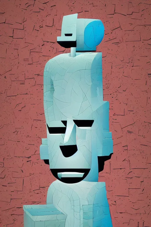 Image similar to cubist moai statue cutout digital illustration cartoon colorful beeple