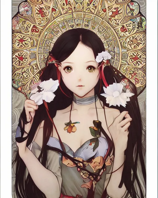 Image similar to illustrated by artgerm, range murata, alphonse mucha