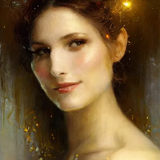 Prompt: beautiful portrait of a young woman, smiling, radiant light, caustics, reflective light, by gaston bussiere, bayard wu, greg rutkowski, giger, maxim verehin