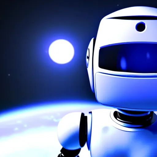 Image similar to a cute little robot at space. super realistic 8 k render of a dark hooded powerful elegant, cinematic composition