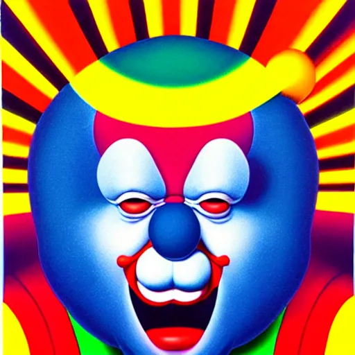 Image similar to angry clown by shusei nagaoka, kaws, david rudnick, airbrush on canvas, pastell colours, cell shaded, 8 k