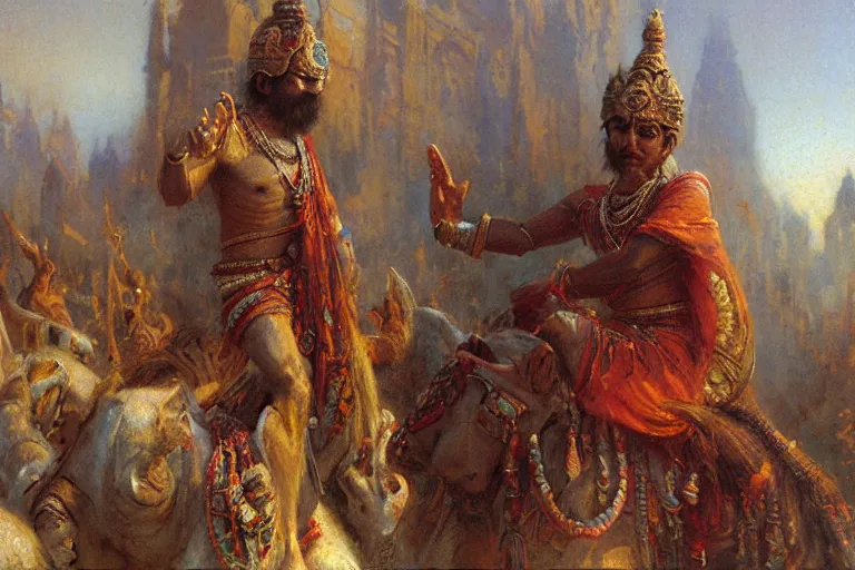 Image similar to hinduism, painting by gaston bussiere, greg rutkowski, jean giraud