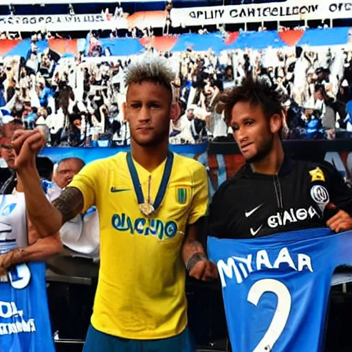 Prompt: Neymar supporting Olympique de Marseille with their ultras