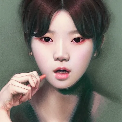 Image similar to portrait of kpop idol, expressive pose, lively expression, a pastel by chip zdarsky, trending on pinterest, mingei, full body, stylish, intricate, elegant, rose tones, highly detailed, digital painting, artstation, concept art, smooth, sharp focus, illustration, art by artgerm and greg rutkowski and alphonse mucha