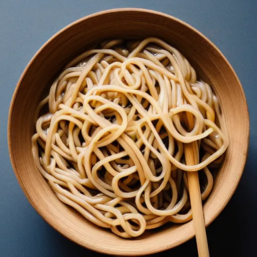 Prompt: “ a wooden bowl of udon noodles, ultra high quality, 8 k food photography. ”