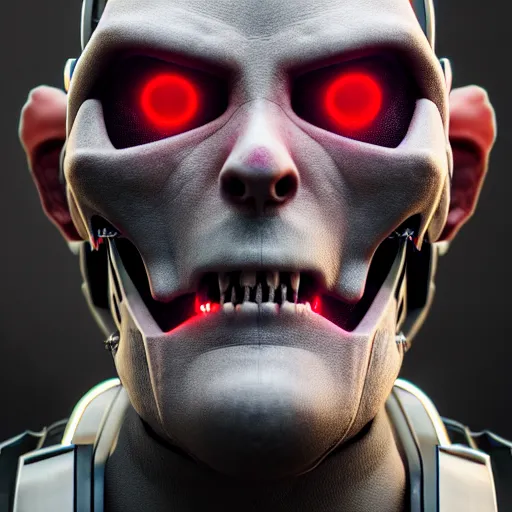 Image similar to Sinister Cyborg Villain, ultra realistic, concept art, intricate details, eerie, highly detailed, photorealistic, octane render, 8k, unreal engine