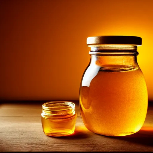Prompt: jar of honey, nectar from the gods, highly detailed, dynamic shadows, 4 k, wallpaper, professional photo, caustics