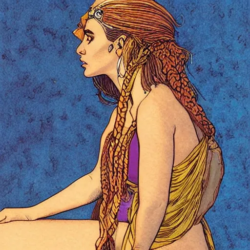 Prompt: half - length portrait of beautiful witch circe in the odyssey, art by moebius