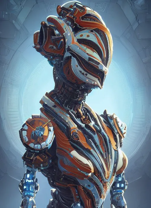 Image similar to symmetry!! portrait of robotic alien in the style of horizon zero dawn, machine face, intricate, elegant, highly detailed, digital painting, artstation, concept art, smooth, sharp focus, illustration, art by artgerm and greg rutkowski and alphonse mucha, 8 k