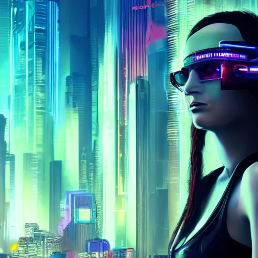 Image similar to a futuristic still of cyberpunk monalisa in a cyberpunk city, 8k, trending on artstation, highly detailed, cyberpunk monalisa cyberpunk monalisa, 8k details