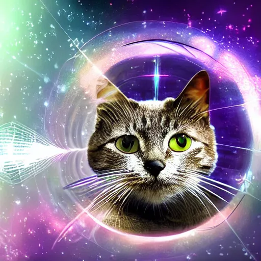 Image similar to strange attractor, but with cats in cyberspace, fantasy