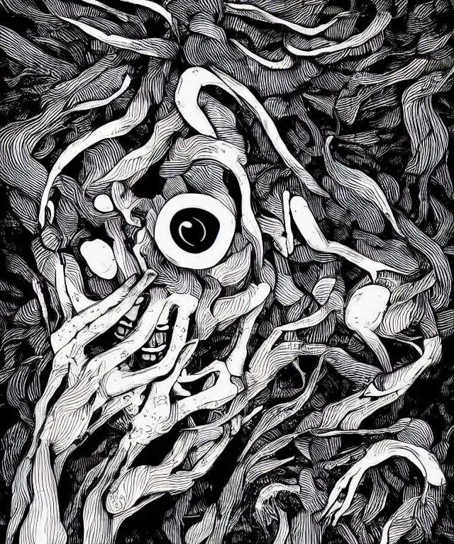 dark psychedelic art black and white