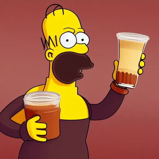 Prompt: Homer Simpson drinking a chocolate milkshake, hyperdetailed, artstation, cgsociety, 8k