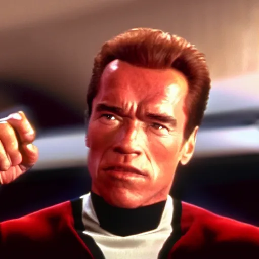 Image similar to arnold schwarzenegger in star trek the next generation, 4 k hd still