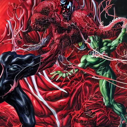 Prompt: carnage and venom by joe jusko