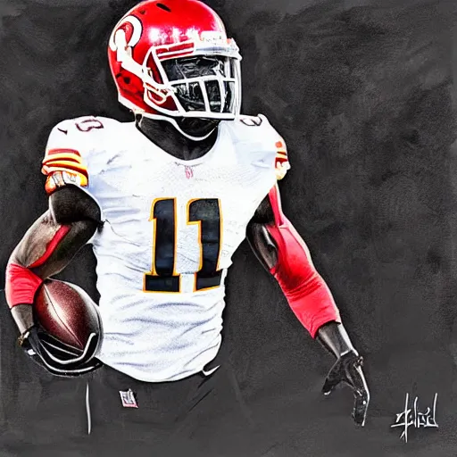 Image similar to portrait of tyreek hill, determined, great detail, looking to the sky, superbowl