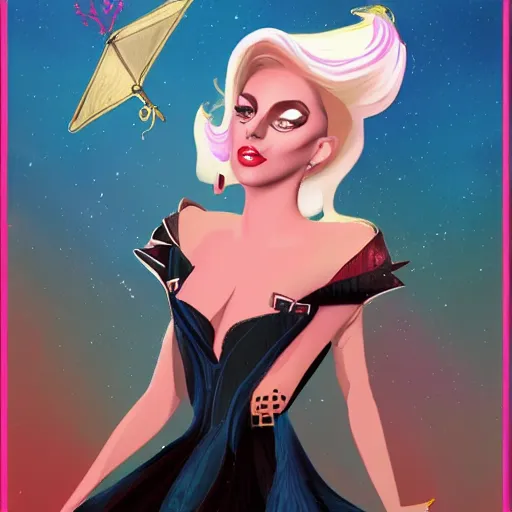 Image similar to lady gaga as a disney princess, tarot artstyle, artstation, concept art, smooth, sharp focus, illustration, hd, 8 k