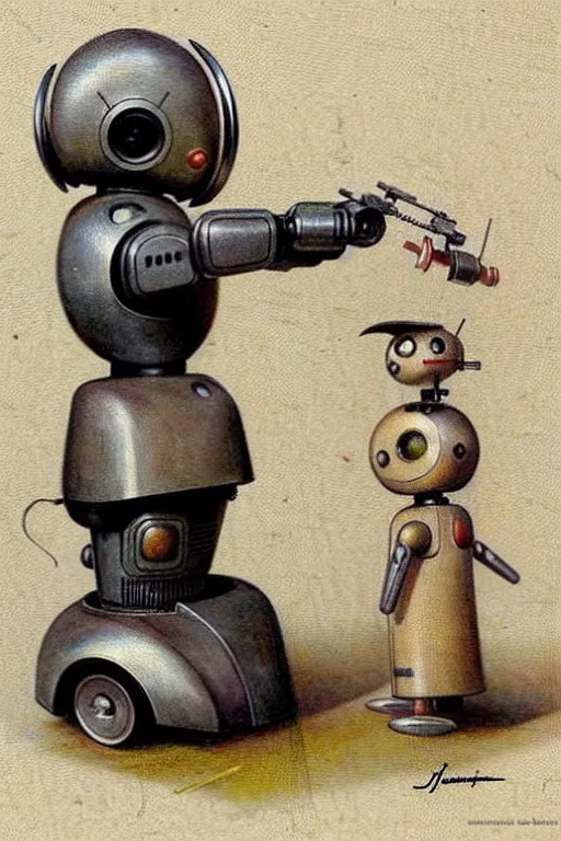 Prompt: (((((1950s flat robot art . muted colors.))))) by Jean-Baptiste Monge !!!!!!!!!!!!!!!!!!!!!!!!!!!