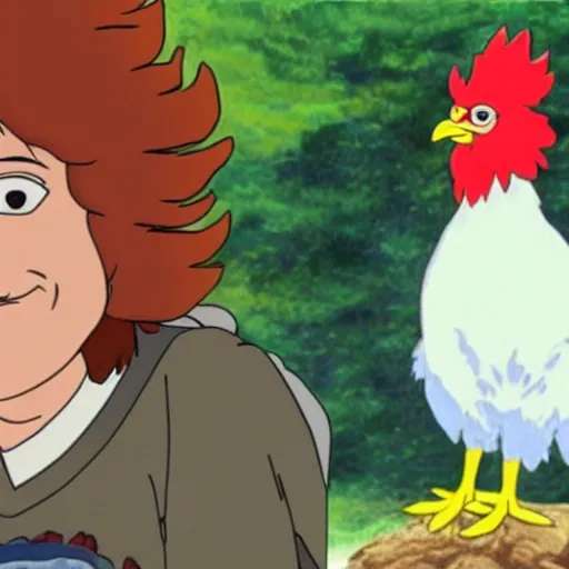 Image similar to very wise chicken by studio ghibli and bob ross